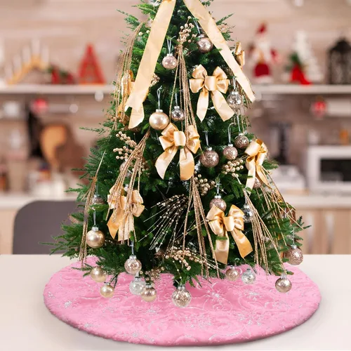 Vista 28 de Falda de árbol de Navidad de felpa negra de 24 pulgadas, pequeña, de piel sintética gruesa, lujosa decoración navideña para Año Nuevo, decoración