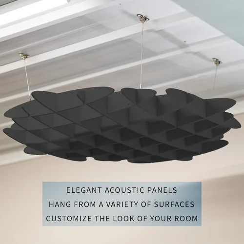 Vista 2 de Panel de Techo Acolchado Acústico VIVO, Absorbente de Sonido Colgante Hexagonal, Moderna Lámpara de Techo para Reducción de Ruido, Negro, PP-CW01B