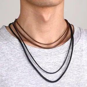 Vista 4 de U7 - Collar de cordón de cuero negro y marrón de 2mm 3mm con cierre de acero inoxidable personalizable, cadena de cuerda de cera tejida