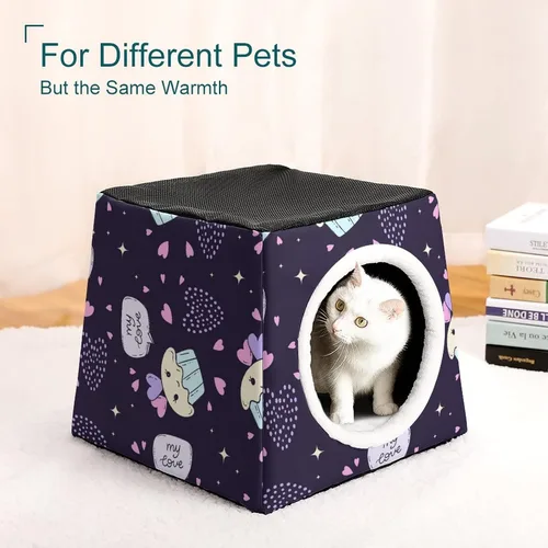 Vista 7 de Fashion Capsule Pet Waterloo plegable Cat House Cat Bed Cat Sofá 3 en 1 Diseño para mascotas pequeñas Pastel Púrpura Corazón