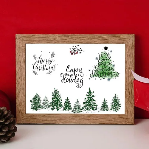 Vista 3 de Sellos transparentes de árboles de Navidad para hacer tarjetas y decoración de álbumes de fotos, sellos de goma con palabras de Feliz Navidad, sello