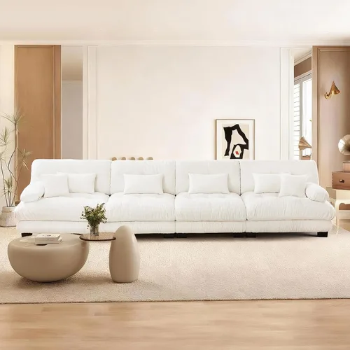 Vista 40 de Reposapiés Otomano Tapizado de Terciopelo con Cojín para Sofá Seccional Sofá 300 libras para Sala de Estar (Beige)