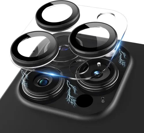 Vista 14 de Protector de lente de cámara con purpurina compatible con iPhone 15 Pro/iPhone 15 Pro Max, acrílico transparente más anillo de aleación de aluminio