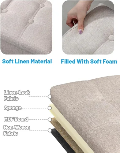 Vista 5 de AmasSmile Otomana beige con almacenamiento, taburetes para pies y piernas, pequeño y bonito, banco corto, otomanos plegables, reposapiés cuadrados