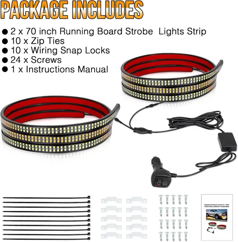 Vista 7 de 2 tiras de luces estroboscópicas de emergencia de 70 pulgadas, color blanco ámbar, 1152 LED, impermeables, flexibles, intermitentes, advertencia