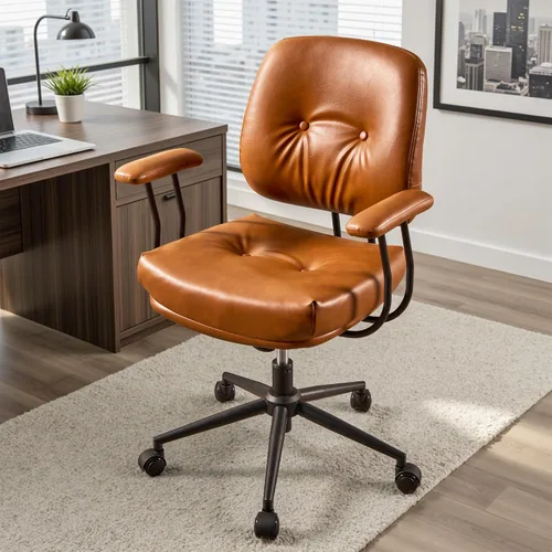 Vista 12 de Silla ergonómica de oficina giratoria de piel sintética para oficina en Marrón