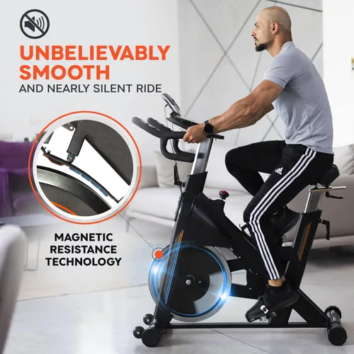 Vista 3 de Bicicleta estática para interiores, resistente de 115 libras, resistencia magnética, incluye mancuernas de 2 x 1 libra, bicicletas de ciclismo