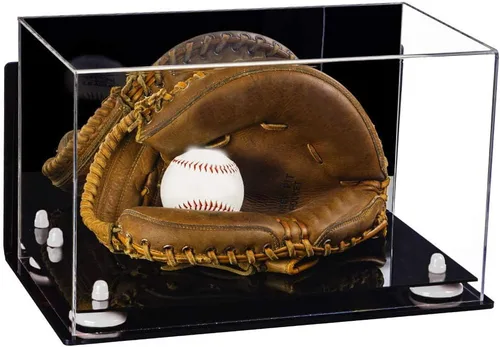 Vista 82 de Better Display Cases Vitrina de guantes de béisbol de acrílico transparente con elevadores negros (A011/V16)