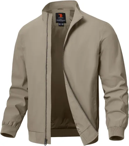 Vista 36 de TBMPOY Chaquetas ligeras para hombre, cortavientos ligeros, con cremallera completa, casual, para trabajo, golf, negocios, otoño, abrigo