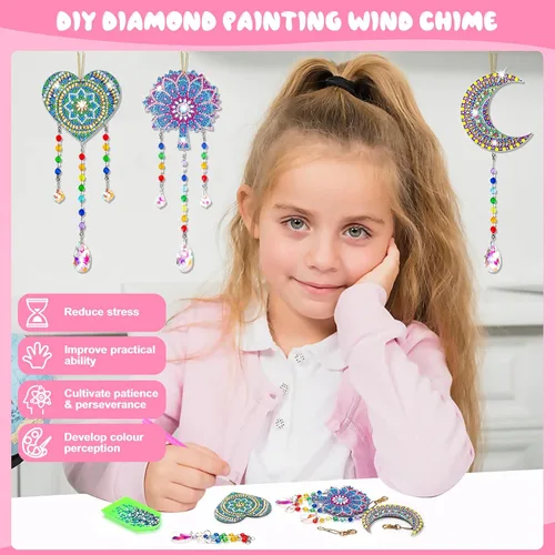 Vista 3 de Regalo para niñas de 6-7-8-9-10 años Niñas mayores: Artes y manualidades para niños de 6-8-10-12 años, kit de campanillas de viento de arte