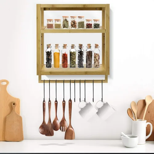 Vista 2 de Sorbus Estante de bambú montado en la pared para baño, cocina y más