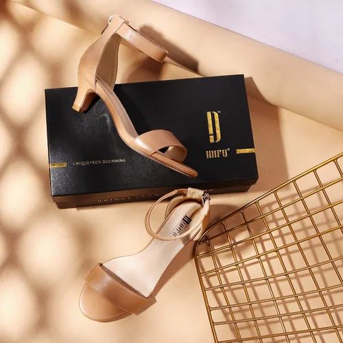 Vista 7 de IDIFU Kitten Heels for Women IN2 Low Heels Open Toe Ankle Strap Heeled Sandals Wedding Bridal Evening Prom Party Dress Shoes Womens Heels With Zipper