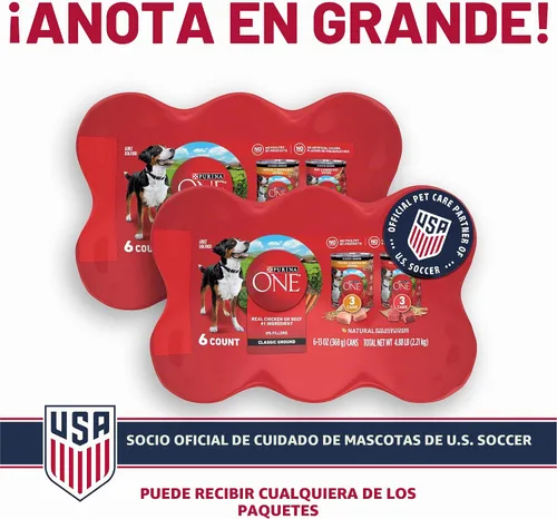 Vista 2 de Purina ONE - Paté natural, Paquete variado de comida húmeda enlatada para perros, SmartBlend Chicken Entree & Beef Entree - (6) latas de 13 oz.