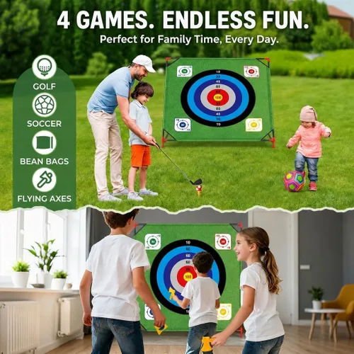 Vista 2 de Juego de astillado de golf, juego de batalla para niños y adultos, tapete gigante de 54 x 54 pulgadas con 16 bolas adhesivas, 8 bolsas de frijol, 6