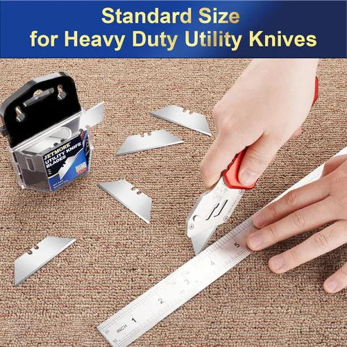 Vista 2 de JETMORE - Hojas de cuchillo utilitario, paquete de 50 hojas para cortador de caja, hoja de acero SK5 de alto carbono, hoja de tamaño estándar