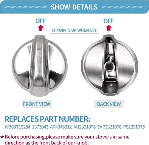 Vista 2 de Paquete de 5 perillas WB03T10284 para hornos GE, 191D5100, perillas de estufa compatibles con la gama GE, estufa, horno, reemplaza 1373043 AP4346312