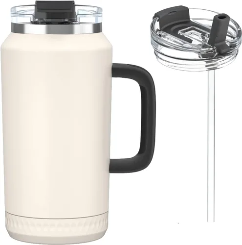 Vista 10 de Hydraful Vaso de 64 onzas con asa y pajilla, 100% a prueba de fugas, vaso aislado reutilizable, botella de agua grande de acero inoxidable, taza