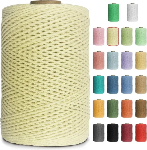 Vista 14 de Cuerda de macramé de colores de 0.039 in, cuerda de algodón de 656 pies, 3 hebras trenzadas, cuerda de algodón colorido para manualidades