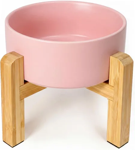 Vista 20 de Cuenco elevado de cerámica para gatos - Cuenco de comida para gatos con soporte de bambú - Plato elevado de comida para perros para cachorros - Verde