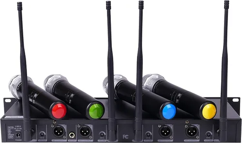 Vista 2 de GTDaudio 4x800 Canales Ajustables UHF Diversidad Micrófono Inalámbrico de Mano Sistema de Micrófono Ideal para Iglesia, Karaoke, Fiesta de DJ
