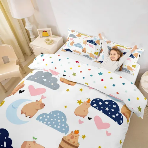 Vista 11 de Erosebridal Capybara - Juego de funda de edredón para dormitorio, 2 piezas, diseño de arco iris, tamaño individual, para niñas, funda de edredón