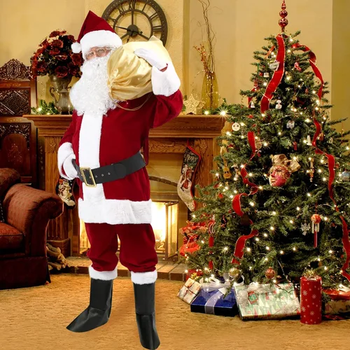 Vista 5 de Santa Claus Costume for Men Adult Santa Suit Christmas Deluxe Santa Costume Set Santa Outfit