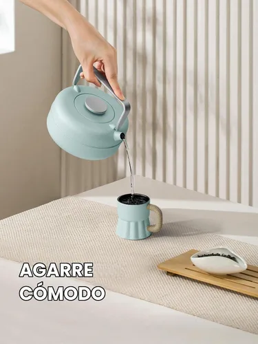 Vista 4 de Toptier Tetera con Infusor Extraíble, Hervidor de Té de Hierro Fundido Apto para Estufa, Diseño Cilíndrico de Geometría Sólida, Tetera Recubierta