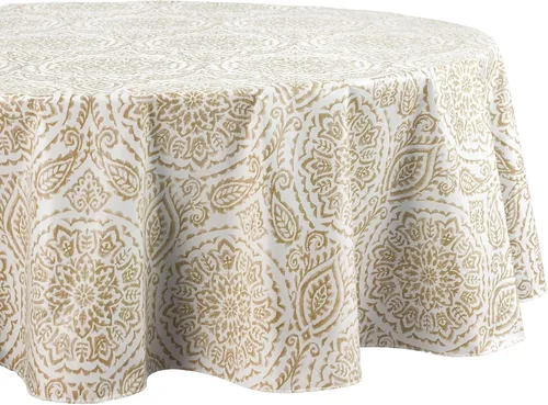 Vista 2 de Elrene Home Fashions Savannah - Mantel de vinilo bohemio con estampado paisley, resistente al agua y a las manchas con reverso de franela, 60 x 84