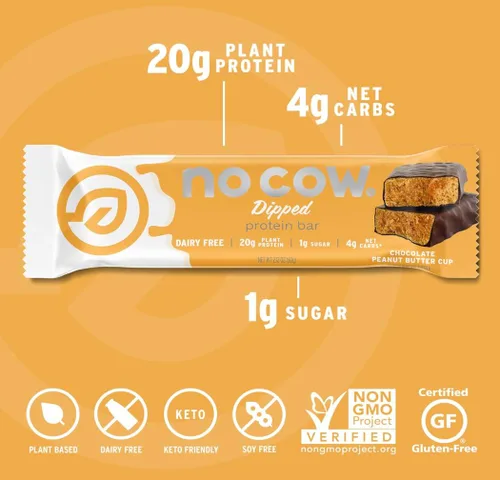 Vista 4 de No Cow - Barras de alto contenido en proteínas, paquete de variedad bañadas - Snack saludable, 20 g de proteína vegana, alto contenido en fibra