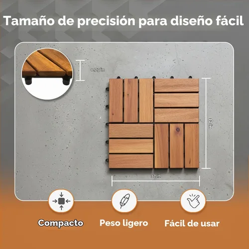 Vista 2 de Majestick Goods Paquete de 8 azulejos de madera de acacia entrelazados