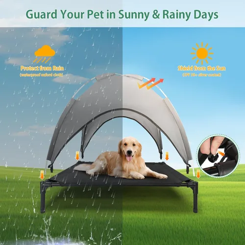 Vista 9 de Cama para perros para exteriores con toldo, cuna elevada, hasta