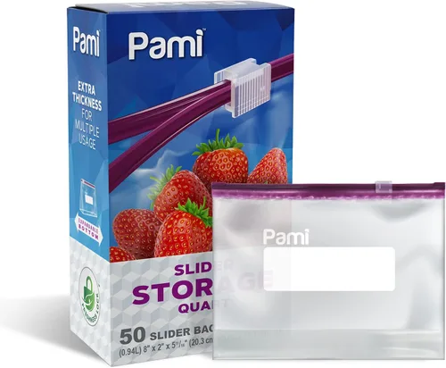 Vista 6 de PAMI Bolsas reutilizables para congelador deslizantes a prueba de fugas con parte inferior expandible y etiqueta para escribir, bolsas
