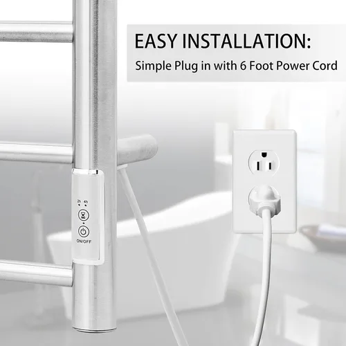 Vista 6 de KEG Calentador de toallas montado en la pared con temporizador incorporado 4 barras de acero inoxidable eléctrico calentado toallero para baño