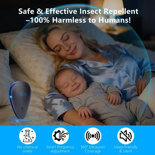 Vista 2 de 6 Pack 2026 Ultrasonic Repellent Indoor, Mouse Traps Insert Plug in, Pest Control Repellent Ant, Roach,Rodent, Mouse, Bugs, Mosquito, Spider, for