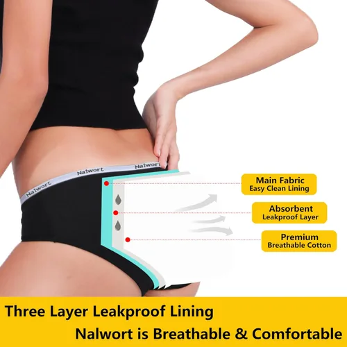 Vista 5 de Nalwort Ropa interior de período menstrual para mujer, bragas de algodón posparto, paquete de 5