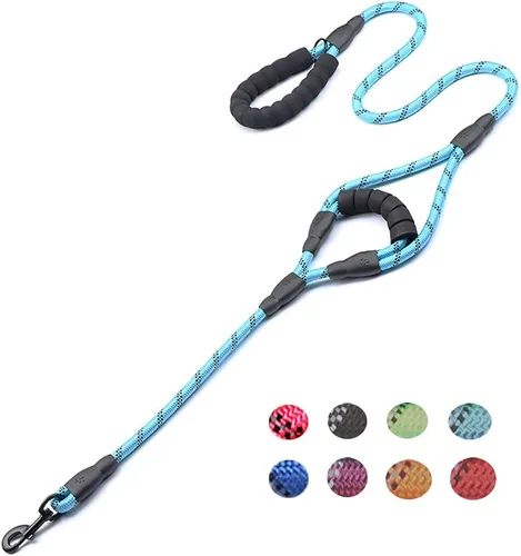 Vista 7 de Love Dream Correa para perro de 5 pies de largo con 2 cómodas asas acolchadas, hilos reflectantes con doble asa para control de seguridad, correa