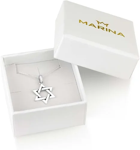 Vista 4 de Marina Jewellery - Collar clásico de estrella de David de plata de ley 925 cadena de 18 pulgadas colgante de ficha judía Metal No es una piedra