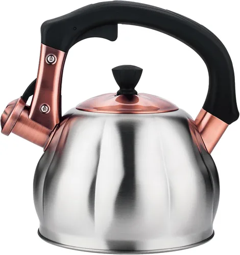 Vista 11 de Hervidor de té de acero inoxidable para estufa con mango ergonómico a prueba de calor y silbato de 2.5 cuartos