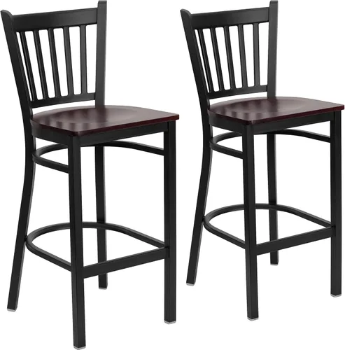 Vista 10 de Flash Furniture HERCULES Series Taburete de bar de metal con respaldo vertical negro para restaurante – asiento de vinilo burdeos
