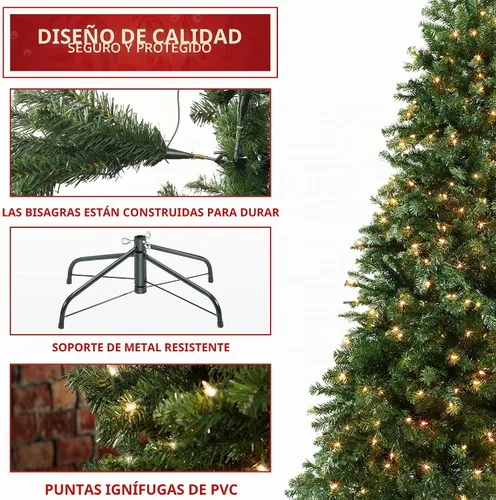 Vista 5 de Casafield - Árbol de Navidad artificial de verde pino realista, de 6.5 pies con luces y soporte de metal resistente
