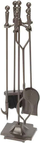 Vista 7 de Uniflame F-1634 - Juego de fuego de 5 piezas con asas de bola y base de pedestal, bronce Ball Handles and Pedestal Base