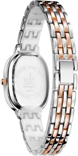 Vista 5 de SHENGKE SK - Reloj de pulsera de acero de aleación sólida con detalles de cristal ovalado para mujer
