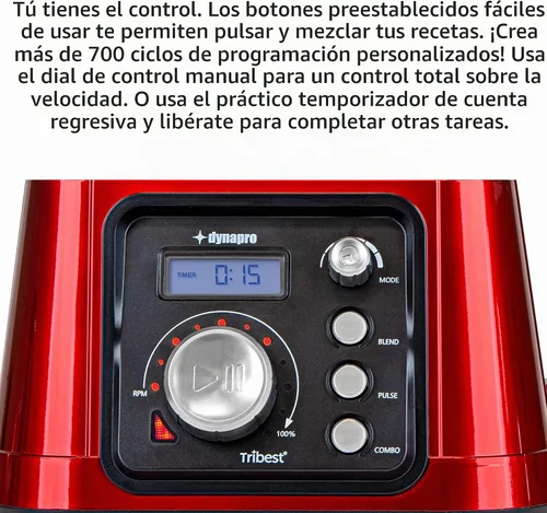 Vista 12 de [Usado] Tribest Dynapro DPS-2250 Licuadora de alta velocidad de 2.5 HP con aspiradora, certificado comercialmente, rojo, tamaño único