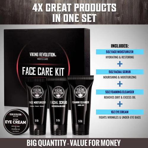 Vista 4 de Viking Revolution Kit de cuidado facial de la piel para hombres, incluye hidratante facial rejuvenecedor, exfoliante facial de microdermoabrasión
