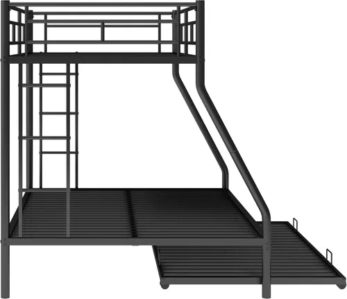 Vista 8 de Litera de metal individual sobre cama matrimonial con nido, marco de cama de metal resistente de acero resistente con escaleras de dos lados