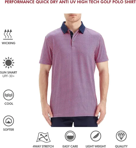 Vista 6 de Camisas de golf para hombre, Dry Fit, manga corta, estampado, de rendimiento, absorbe la humedad