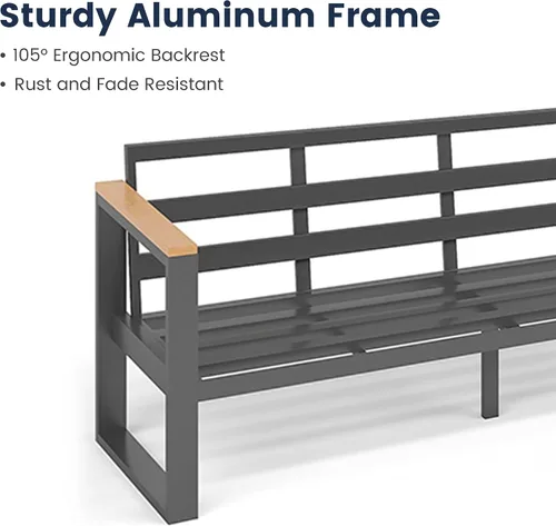 Vista 7 de Sundale Outdoor Muebles de patio, sofá de aluminio para todo tipo de clima, sofá de metal para exteriores de 3 asientos con cojín de olefina de 6