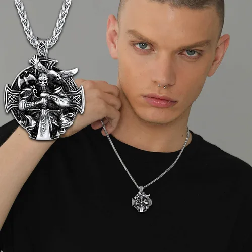 Vista 2 de U7 Wiccan Necklace Pagan Pendant Men Women Stainless SteelBlack18K Gold Plated PentagramNorse VikingRaven Occult Necklaces