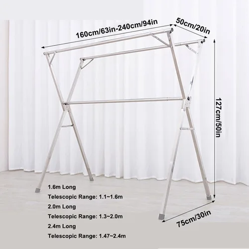 Vista 7 de Estante de secado de ropa de acero inoxidable plegable, estante de secado de ropa para lavandería resistente, ahorro de espacio para secar, estante