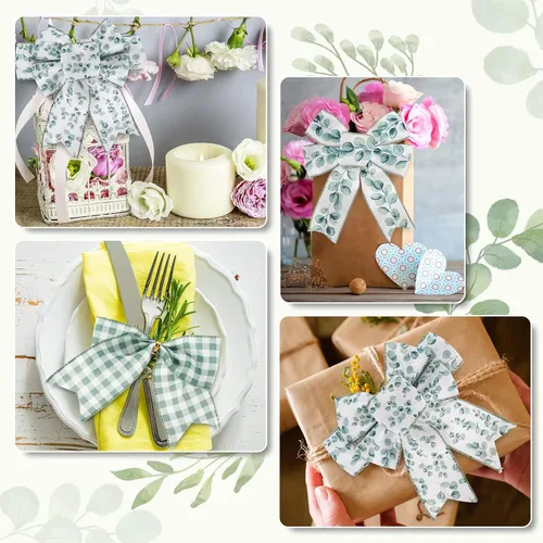Vista 7 de AnyDesign 4 rollos de cinta de eucalipto con borde con alambre de 24 yardas, cinta decorativa de hojas verdes, cintas de tela para primavera
